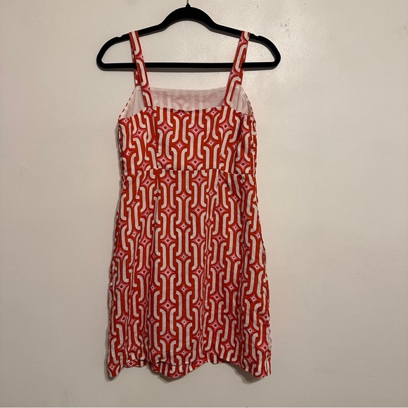 Boden Strappy Linen A-Line Mini Dress in Blood Orange Azure Geo Size 4 - Picture 4 of 6